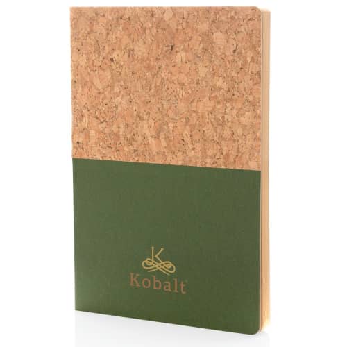 Branded A5 Cork & Kraft Paper Notebook with a promotional design from Total Merchandise