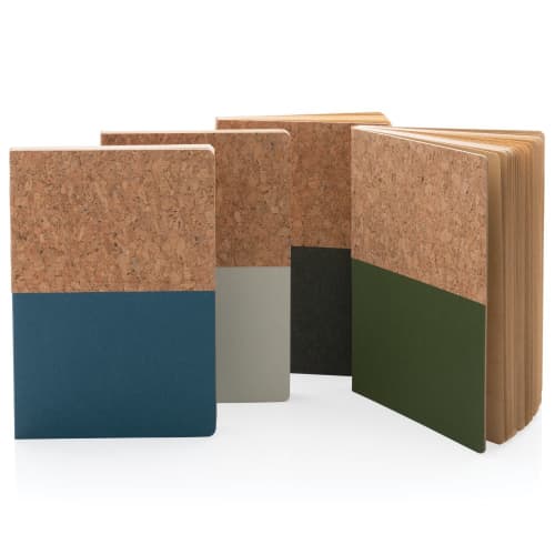 An image showing all of the available colours of the A5 Cork & Kraft Paper Notebooks together.