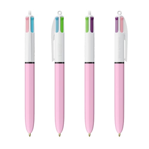 Custom Branded BIC 4 Colour Fashion Ballpens in Pink/White from Total Merchandise