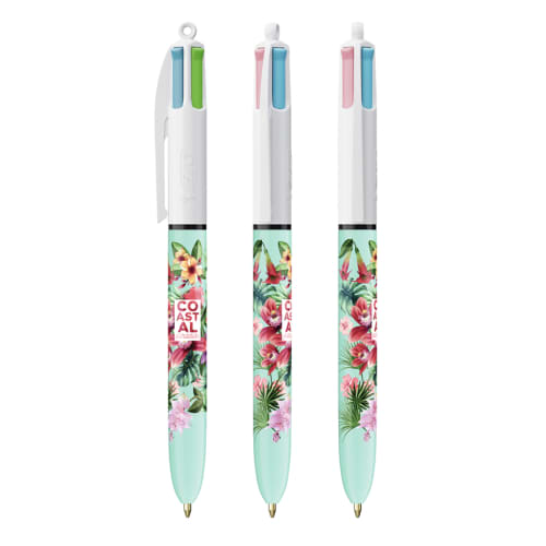 BIC 4 Colour Fashion Ballpens in Light Blue/White printed with a design from Total Merchandise