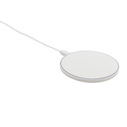 Promotional printed Recycled Plastic 10W Wireless Chargers with a printed design from Total Merchandise - White