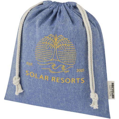 Promotional Medium Pheebs GRS recycled cotton gift bag in Heather Blue printed with a logo