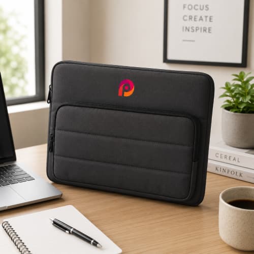 Lifestyle image of the 15.6" rPET Impact Recycled Laptop Sleeve by Total Merchandise