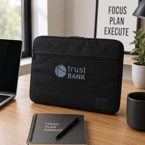 Lifestyle image of the 15.6" Recycled PET Laptop Sleeve designed by Total Merchandise