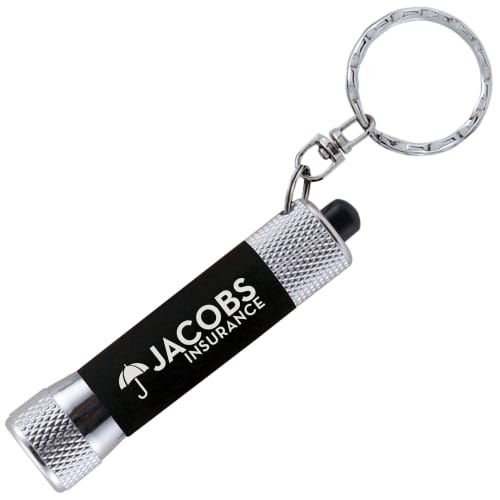 Logo-branded Soft Touch Torch Keyring with a promotional design from Total Merchandise - Black