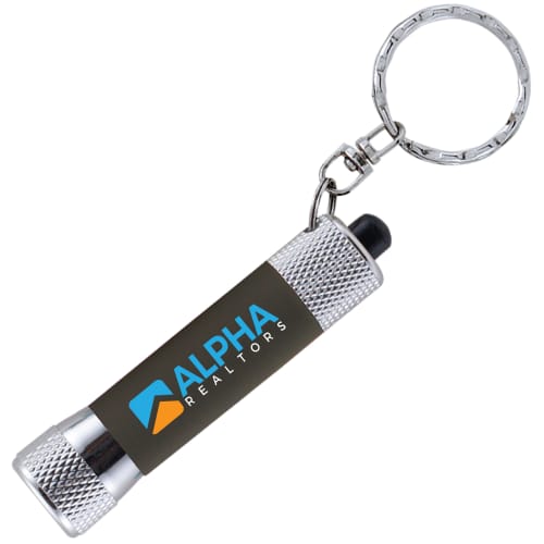 Custom branded Soft Touch Torch Keyring with a design from Total Merchandise - Grey