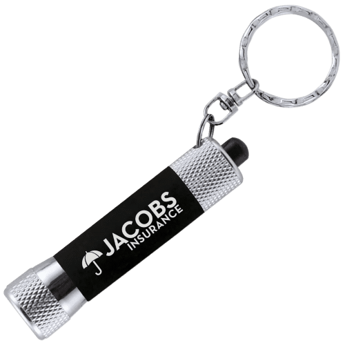 Logo-branded Soft Touch Torch Keyring with a promotional design from Total Merchandise - Black