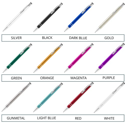 Custom Branded Electra Metal Ballpens available in 12 different colours from Total Merchandise