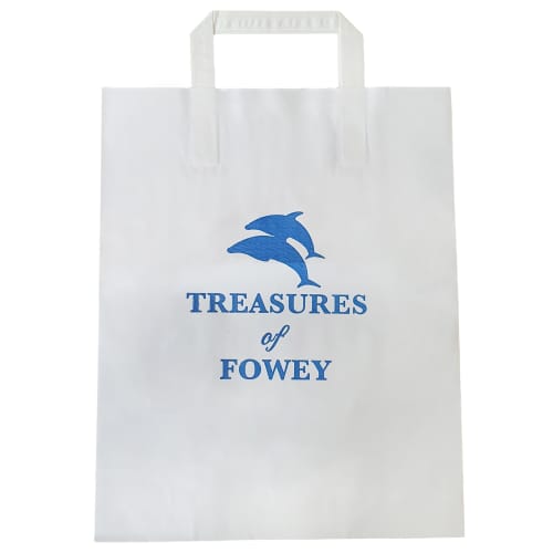 Custom Branded Small Take Out Bags in White Printed with a Logo by Total Merchandise