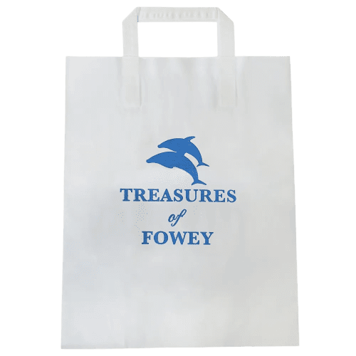 Custom Branded Small Take Out Bags in White Printed with a Logo by Total Merchandise