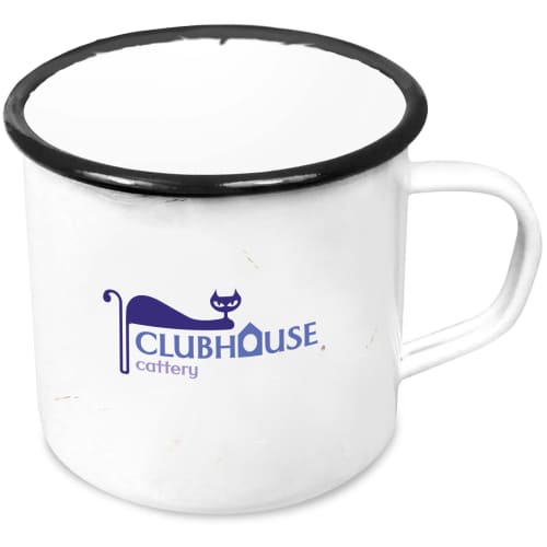 10oz White Enamel Mugs in White/Black