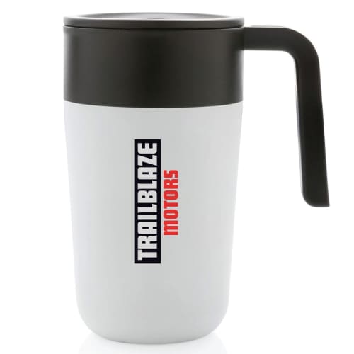 Promotional GRS Recycled Stainless Steel Mug With Handle in White from Total Merchandise