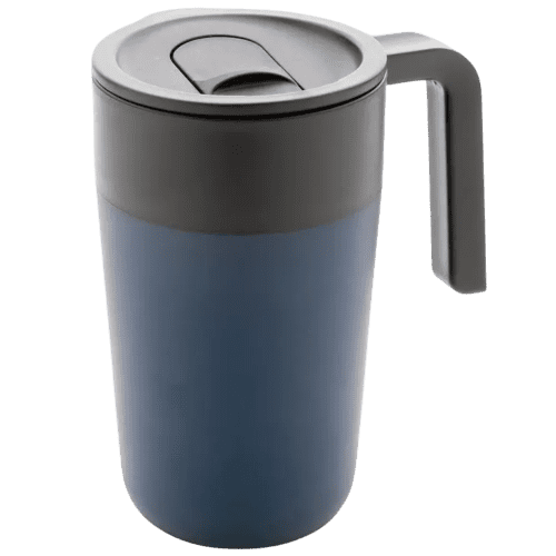 Custom branded GRS Recycled Stainless Steel Mug With Handle in Navy from Total Merchandise