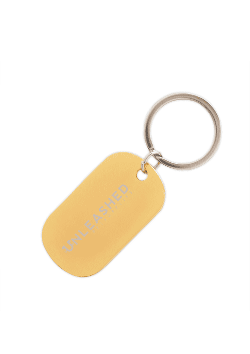 Personalisable Metal Dog Tag Style Keyring in Gold from Total Merchandise