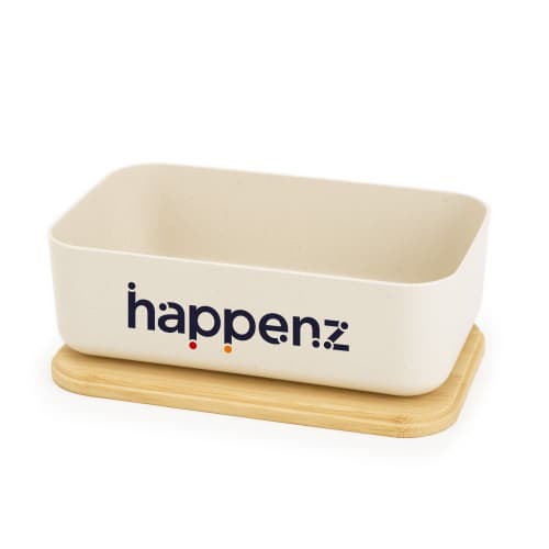 Custom Branded Bamboo Lid Lunch Box in White/Bamboo from Total Merchandise