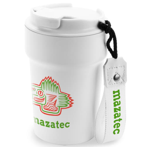 Custom branded Defender Travel Cup from Total Merchandise - White