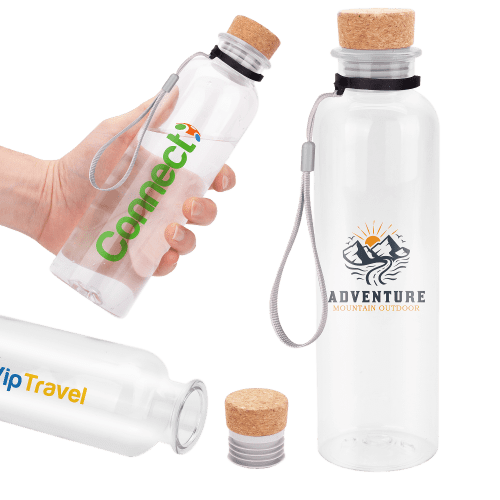 Branded Recycled Plastic Bottle with Cork Lid with a design from Total Merchandise