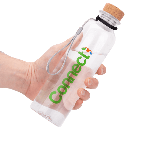 Promotional Recycled Plastic Bottle with Cork Lid with a design from Total Merchandise