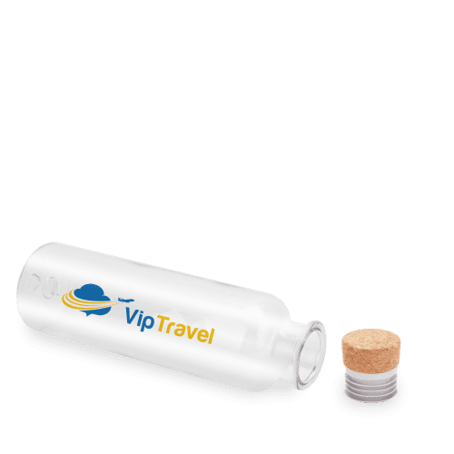 Promotional printed Recycled Plastic Bottle with Cork Lid with a design from Total Merchandise