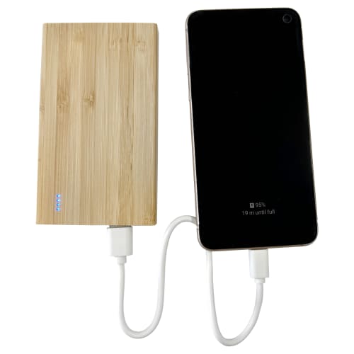 4000mAh Bamboo Power Banks in use from Total Merchandise