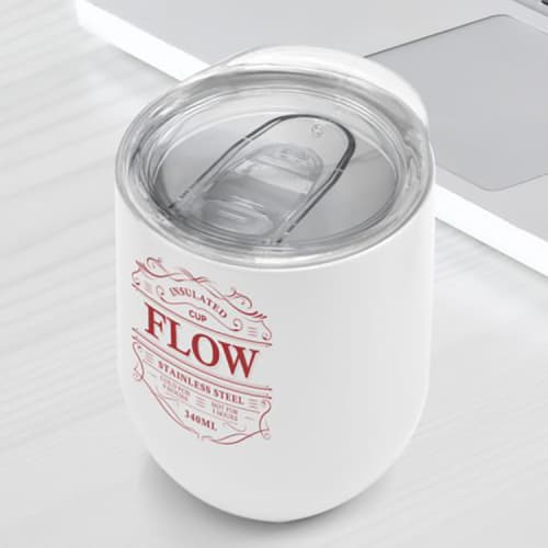 Promotional logo printed Express Flow Travel Cups in White