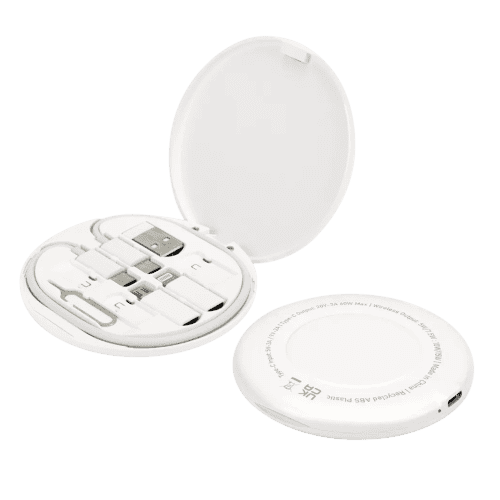 Wireless Charging Pad and Cable Set available in White and printed with your company logo