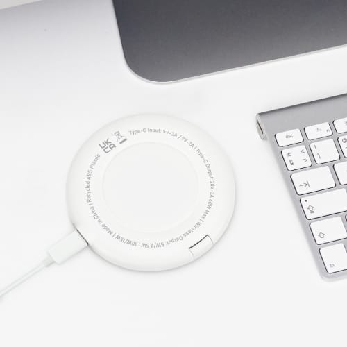 An image of the Wireless Charging Pad and Cable Set printed with a company logo