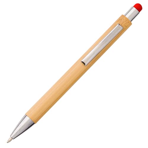 Logo-printed Eco-friendly Ballpen in Bamboo/Red from Total Merchandise