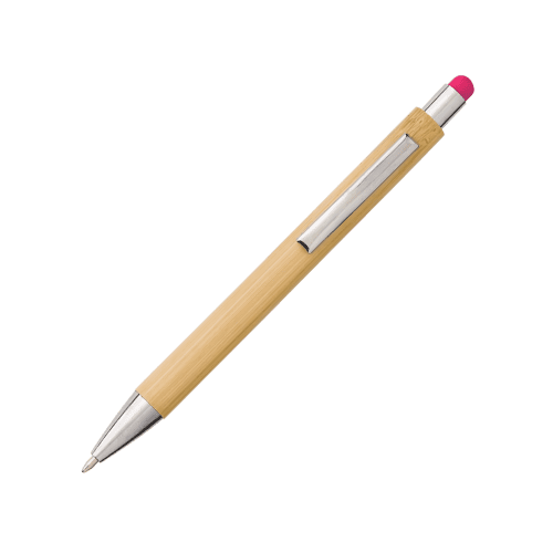 Custom printed Eco-friendly Ballpen in Bamboo/Fuchsia from Total Merchandise