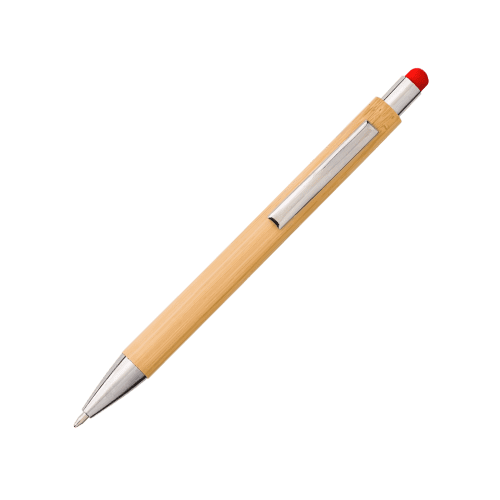 Logo-printed Eco-friendly Ballpen in Bamboo/Red from Total Merchandise