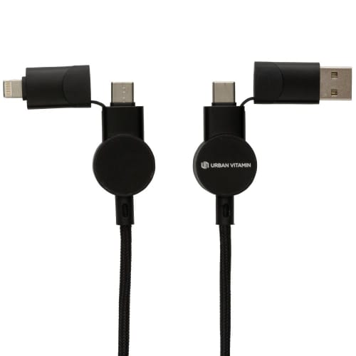 Logo branded Oakland RCS Recycled Plastic 6-in-1 Fast Charging Cable in Black