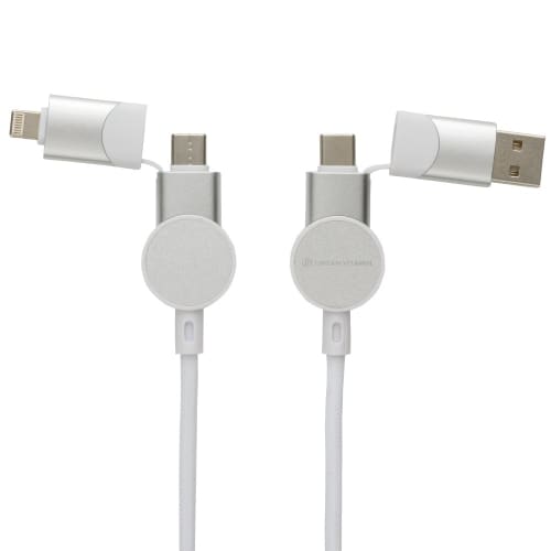 Personalised Oakland RCS Recycled Plastic 6-in-1 Fast Charging Cable in White