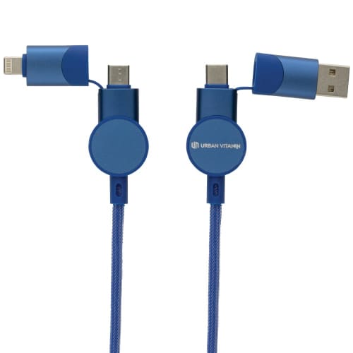 Promotional printed Oakland RCS Recycled Plastic 6-in-1 Fast Charging Cable in Blue