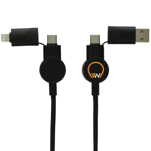 Logo branded Oakland RCS Recycled Plastic 6-in-1 Fast Charging Cable in Black