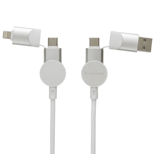 Personalised Oakland RCS Recycled Plastic 6-in-1 Fast Charging Cable in White