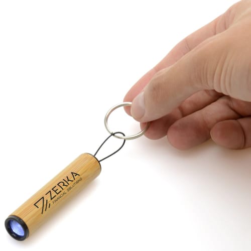 Logo-branded Bamboo Torch Keyrings with a personalised design from Total Merchandise