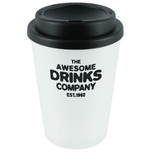 Promotional Haddon Reusable Coloured Lid Coffee Cups with a design from Total Merchandise - Black