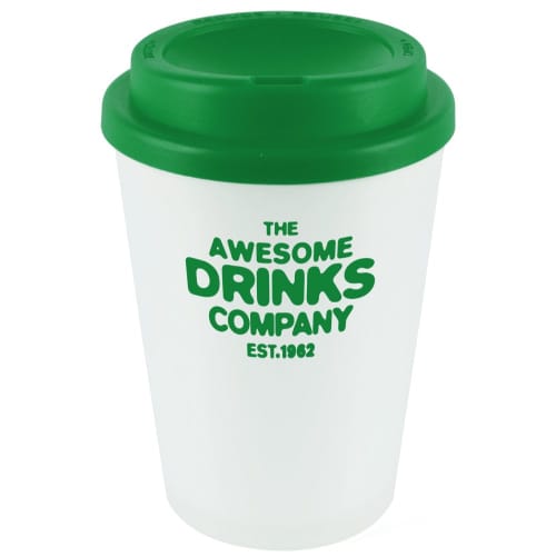 Logo branded Haddon Reusable Coloured Lid Coffee Cups with a design from Total Merchandise- Green