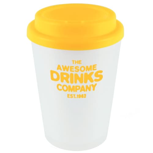 Logo Branded Haddon Reusable Coloured Lid Coffee Cups with a design from Total Merchandise - Yellow