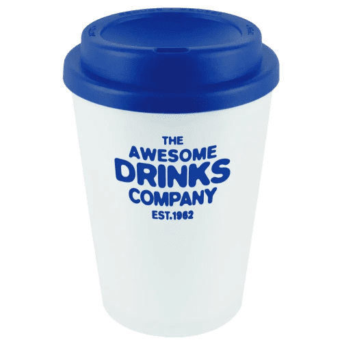 Custom branded Haddon Reusable Coloured Lid Coffee Cups with a design from Total Merchandise- Blue