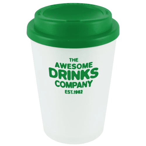 Logo branded Haddon Reusable Coloured Lid Coffee Cups with a design from Total Merchandise- Green