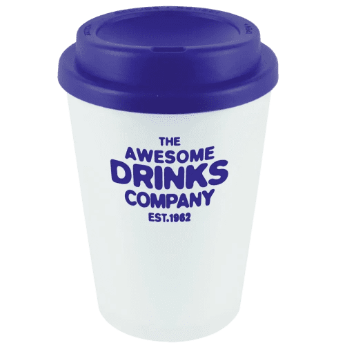 Promotional Haddon Reusable Coloured Lid Coffee Cups with a logo from Total Merchandise - Purple