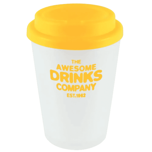 Logo Branded Haddon Reusable Coloured Lid Coffee Cups with a design from Total Merchandise - Yellow