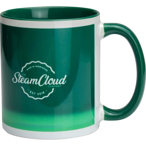 Custom branded Two-Tone Sublimation Mug in White/Green printed with your company logo