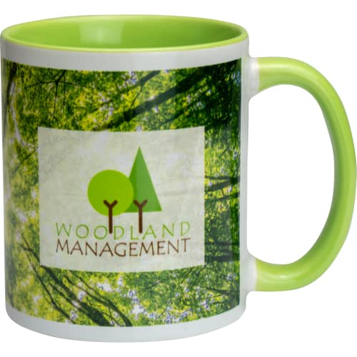 Customisable Two-Tone Sublimation Mug in White/Light Green printed with your company logo