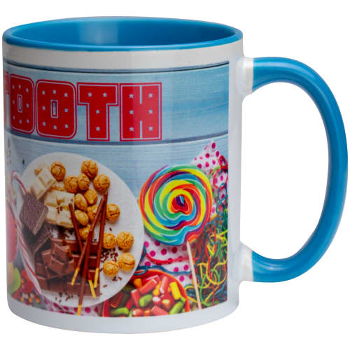 Custom printed Two-Tone Sublimation Mug in White/Light Blue printed with your company logo