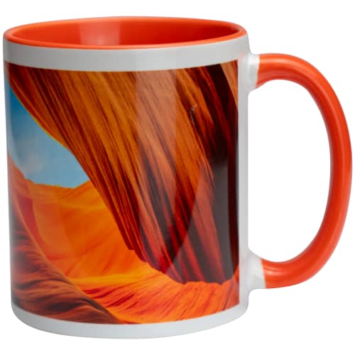 Personalisable Two-Tone Sublimation Mug in White/Orange printed with your company logo