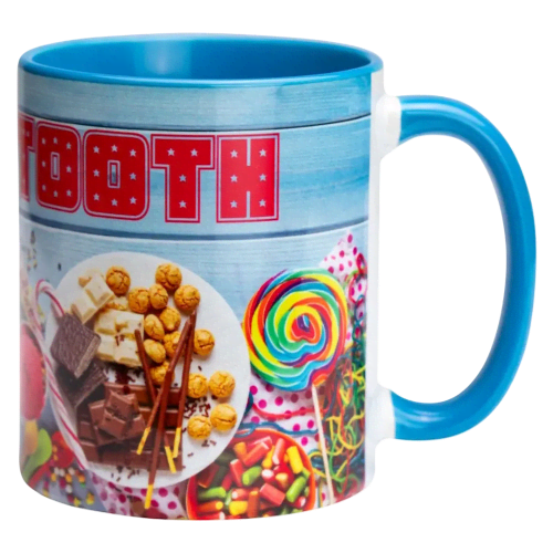 Custom printed Two-Tone Sublimation Mug in White/Light Blue printed with your company logo