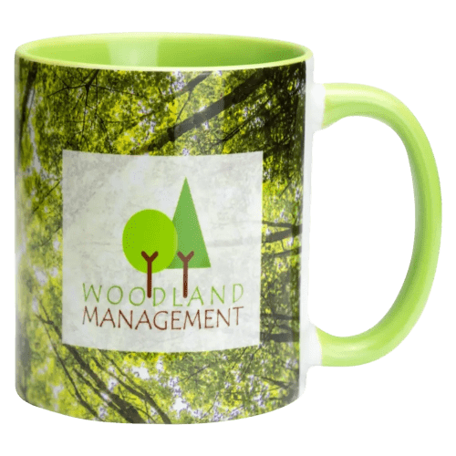 Customisable Two-Tone Sublimation Mug in White/Light Green printed with your company logo