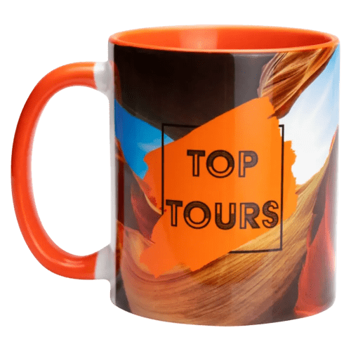 Personalisable Two-Tone Sublimation Mug in White/Orange printed with your company logo